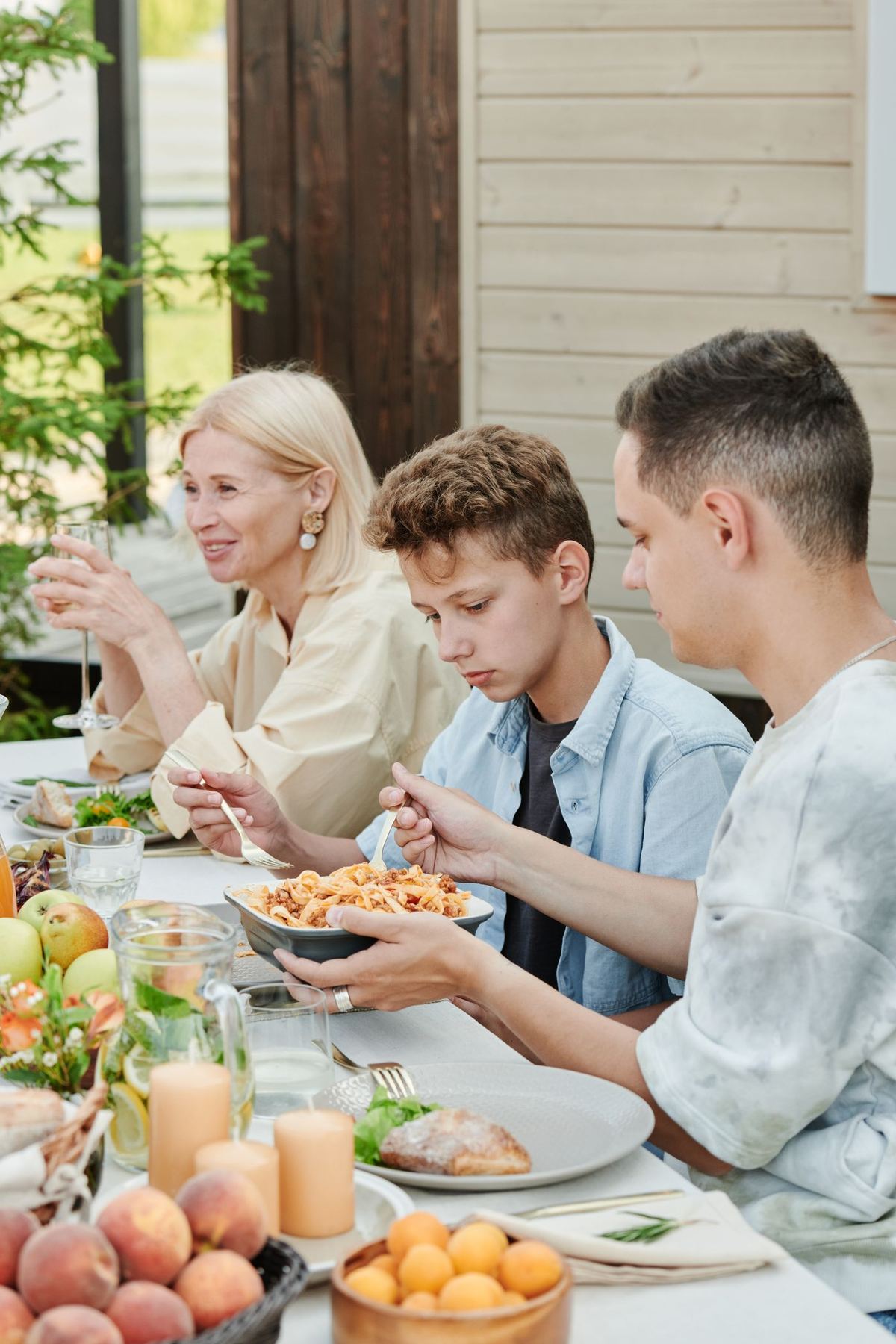 A family sharing a meal together